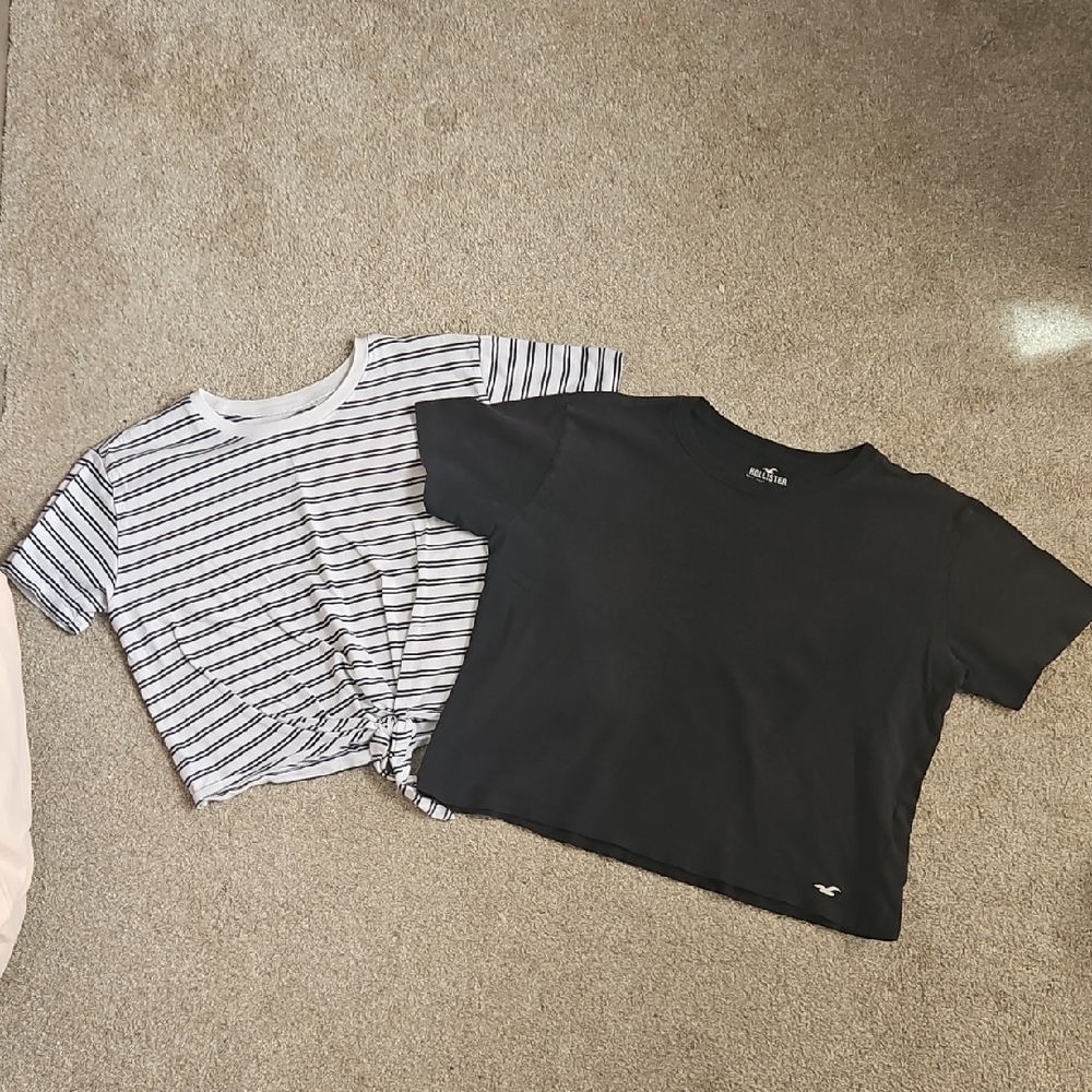 Hollister Black and Striped Womens Tees